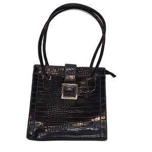 Apt. 9 Alligator Textured Handbag Black Crocodile Tote Buckle Flap Shoulder Bag